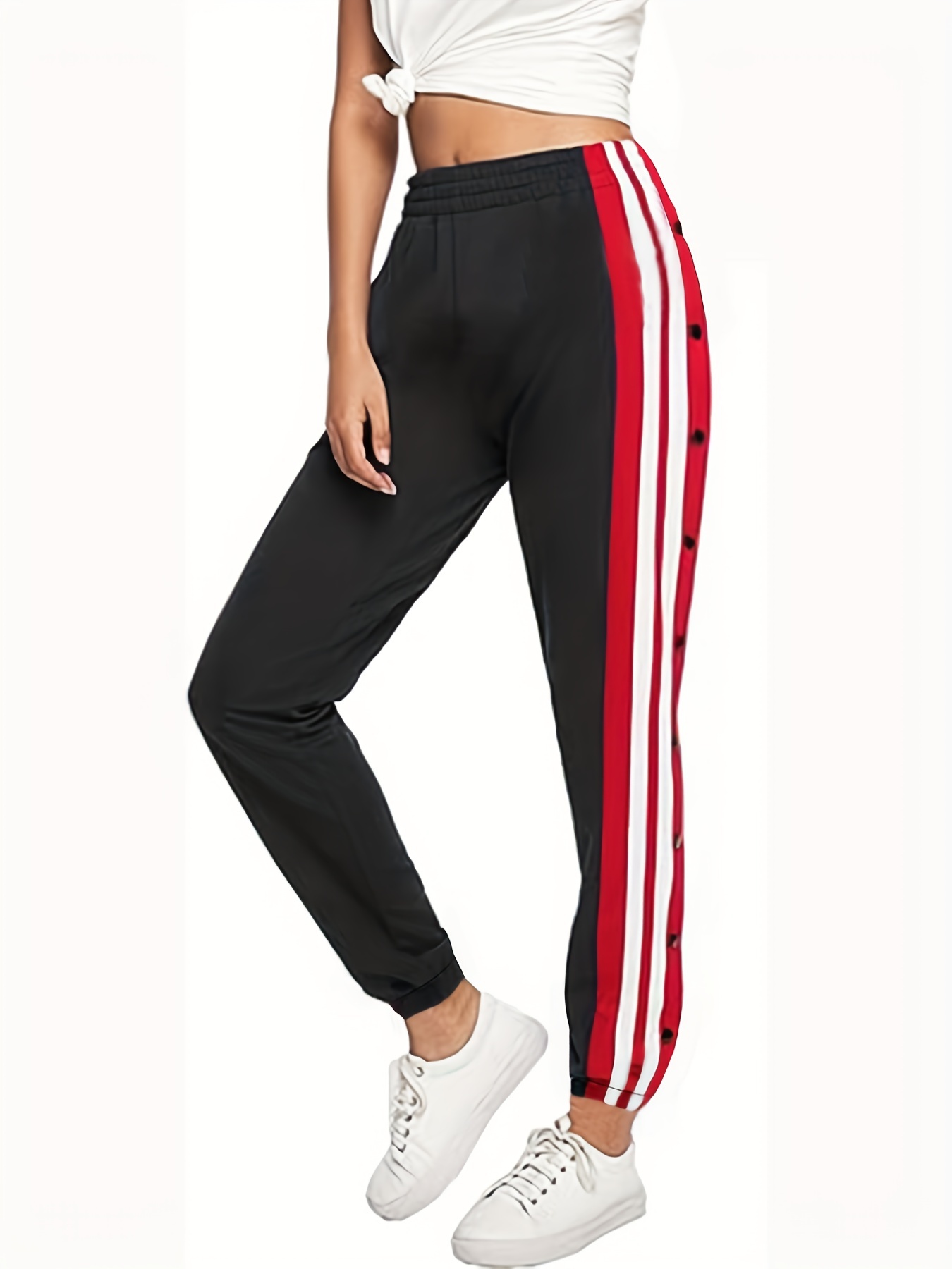 Plus Size Sports Pants Women's Plus Colorblock Elastic - Temu Belgium