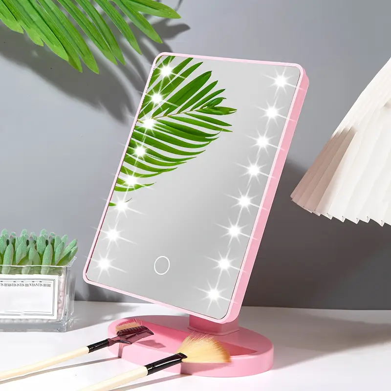 1st led verlichte make-up spiegel met touch dimmer voor schakelaar, 16 leds, draaibaar, werkt op batterij/usb - draagbaar, wit ontwerp voor slaapkamer & badkamer gebruik details 4
