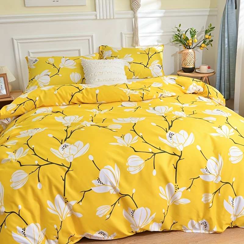 EAVD Garden Style Yellow Orange Flower Duvet Cover Full/Queen Soft