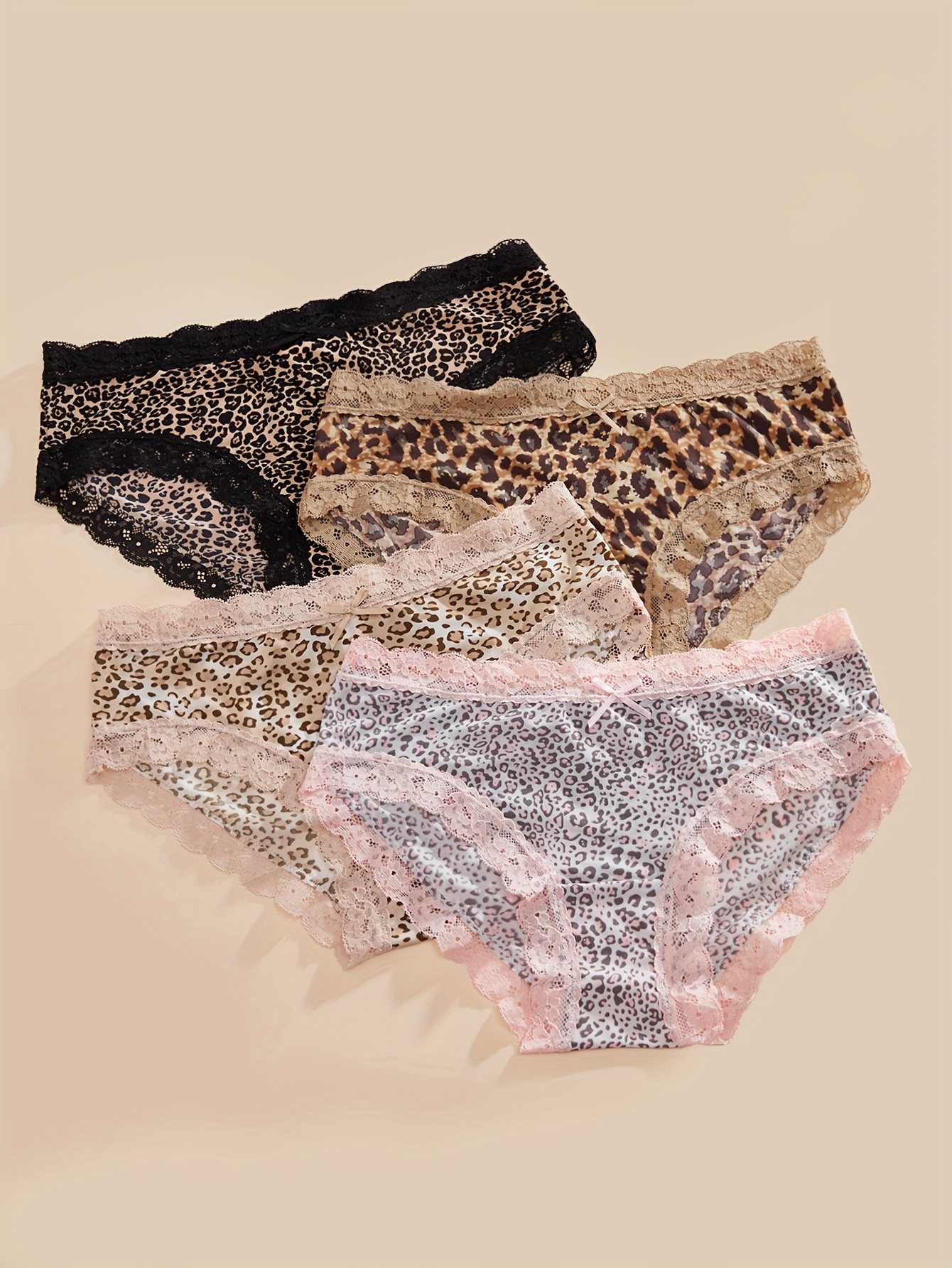 Contrast Lace Briefs Comfy Breathable Leopard Intimates - Temu