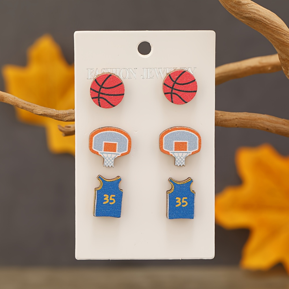 Personalized Sports Basketball Design Stud Earrings Wooden - Temu Australia