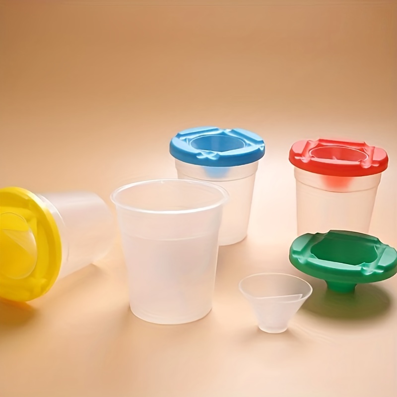 Plastic Non Spill Water Cup Paint Pot & Stopper Lid for Kids Art