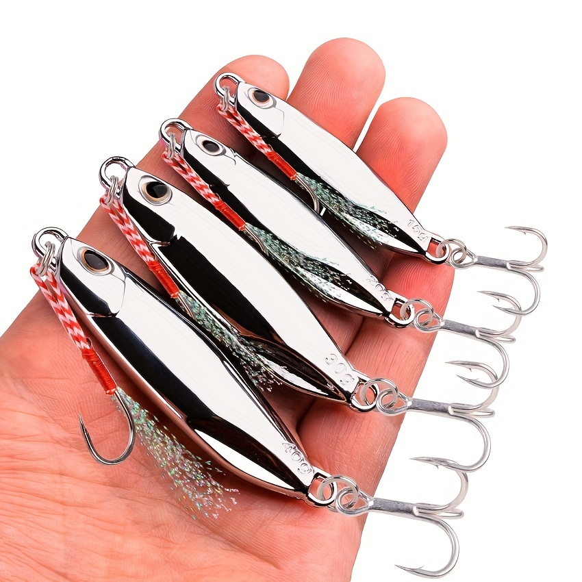 30pcs Metal Spoon Lures with Feathered Treble Hooks Fits