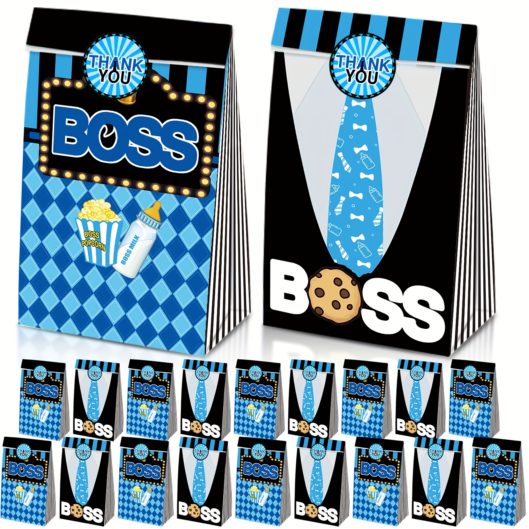 12pcs/Set Baby Boy Boss Party Gift Bags, Goodie Bags, Baby Boss Party Candy  Gift Bags For Little Gentleman Birthday Baby Shower, Boss Theme Party Bags