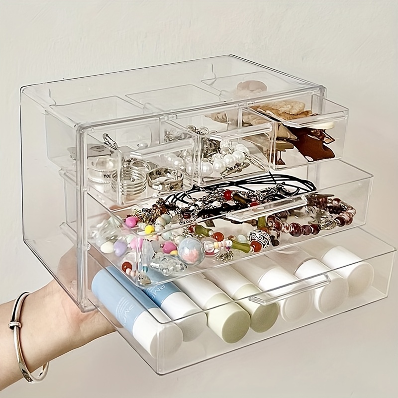 1pc Clear Acrylic Desk Drawer Organizer, Desktop Jewelry Storage Box,  Dustproof Desktop Drawer Type Jewellery Tape Stationery Sorting Box