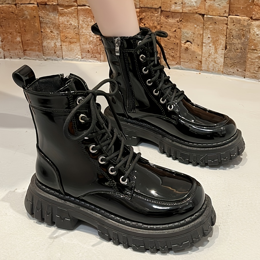 Women's Chunky Heel Combat Boots Lace Up Stylish Platform Boots