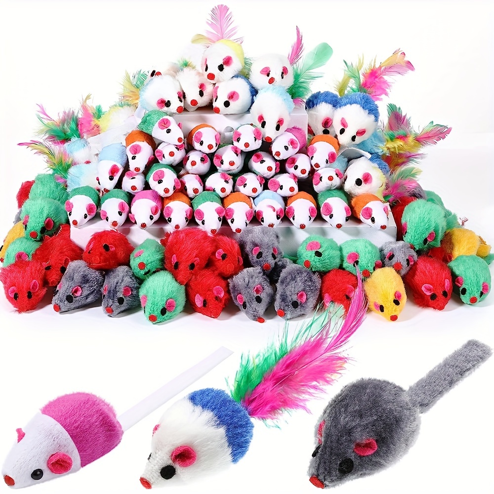 

36pcs Interactive Cat Toy With Feather Tail, Plush Mouse Shape For Kitten Play And Dental Health