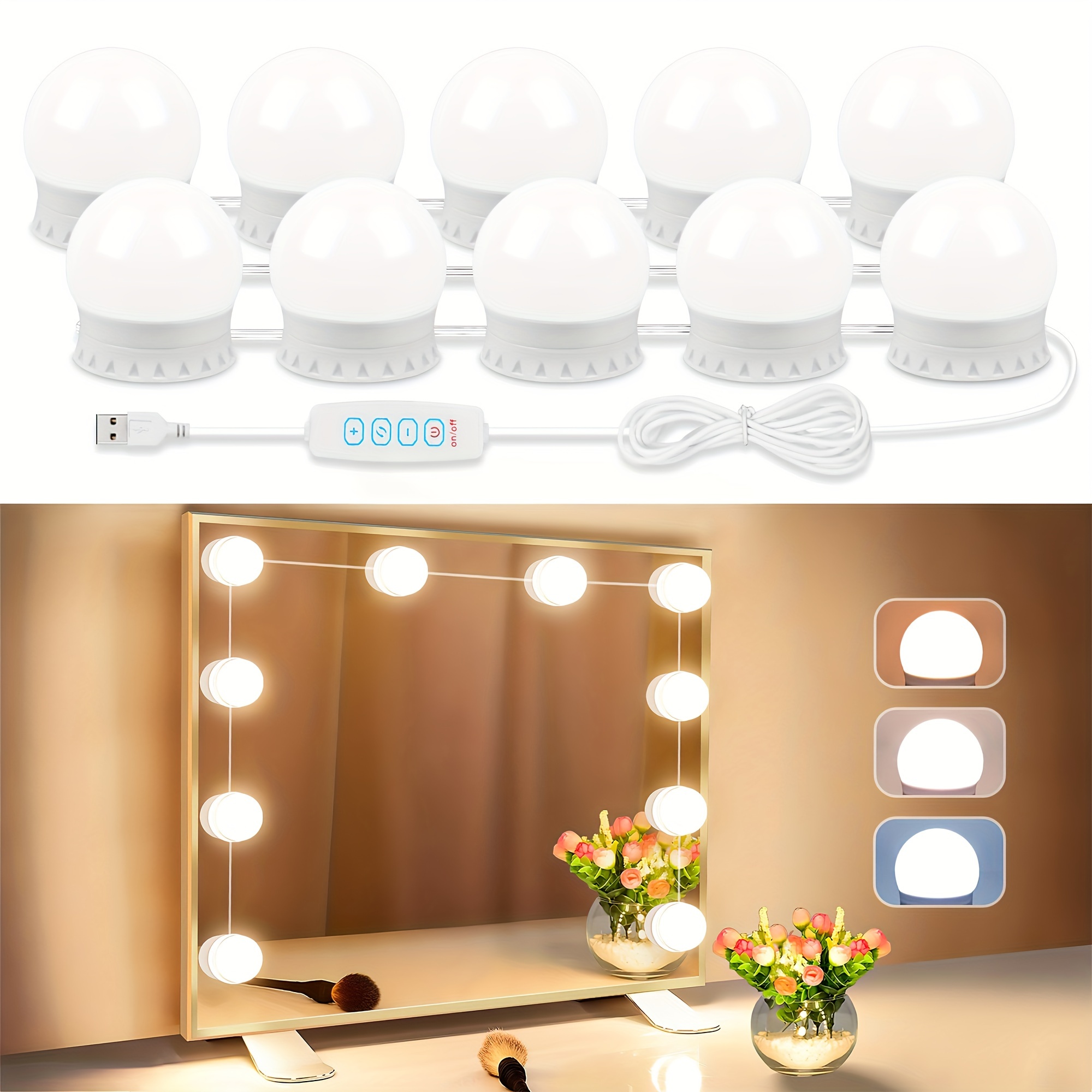Miroir Ampoule Led Miroir Ampoule Maquillage Miroir Ampoule 10 Pcs/ensemble  USB 3 Couleur LED Ampoule Pour Maquillage Beauté Table Miroir De Vanité 