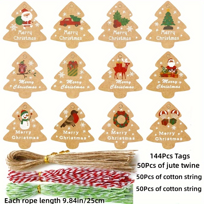 Christmas Gift Tags With String, 50pcs Brown Xmas Kraft Paper Tags Card  With Jute Cotton Twine, Small Merry Christmas Presents Tags Labels For Gift  Wr