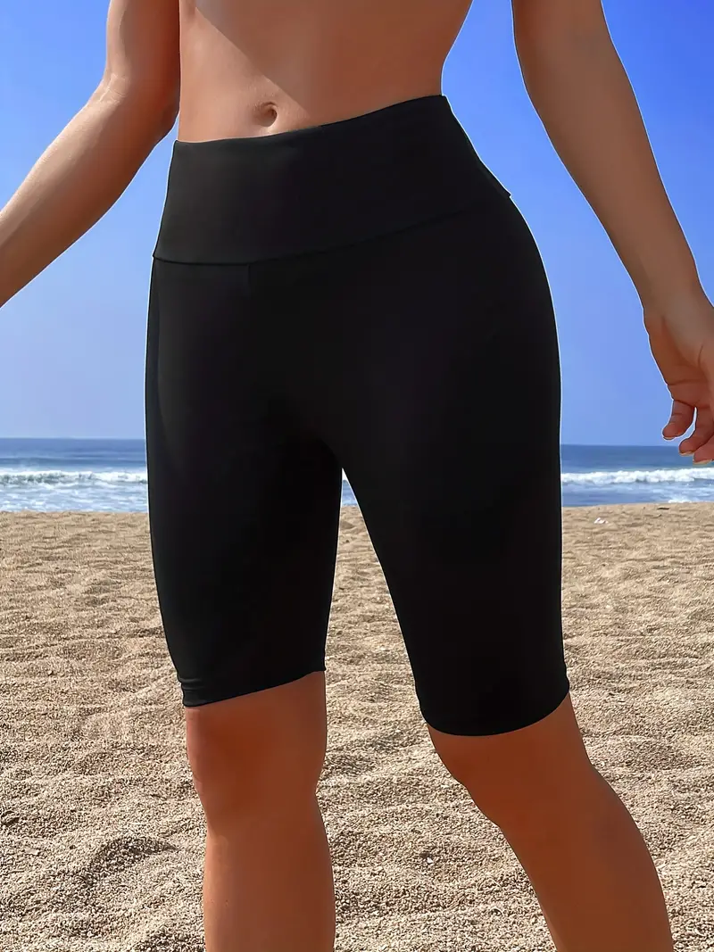 Solid Color High Waist Length Swimming Pants High - Temu Canada