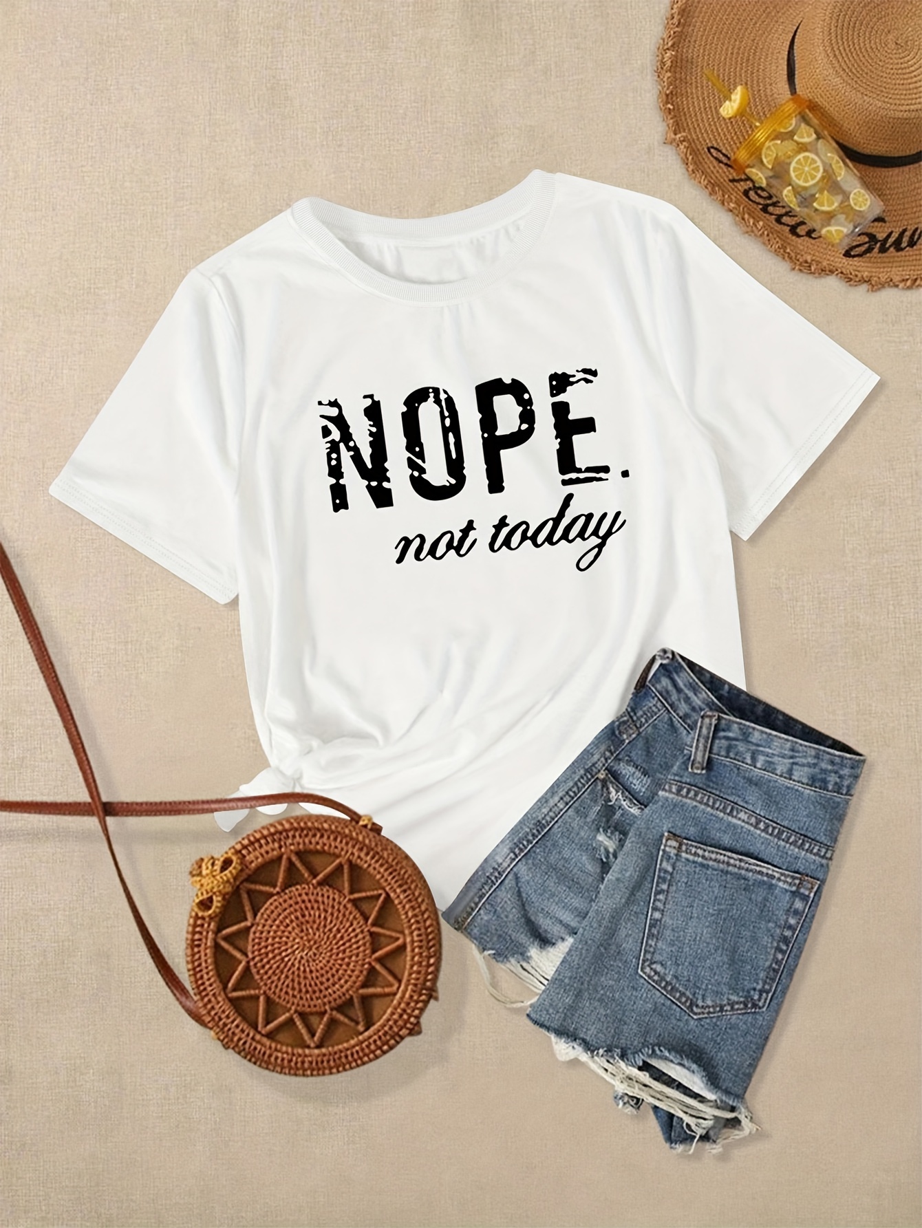 'nope Not Today' Cute Letter Print Graphic T shirt Cute - Temu