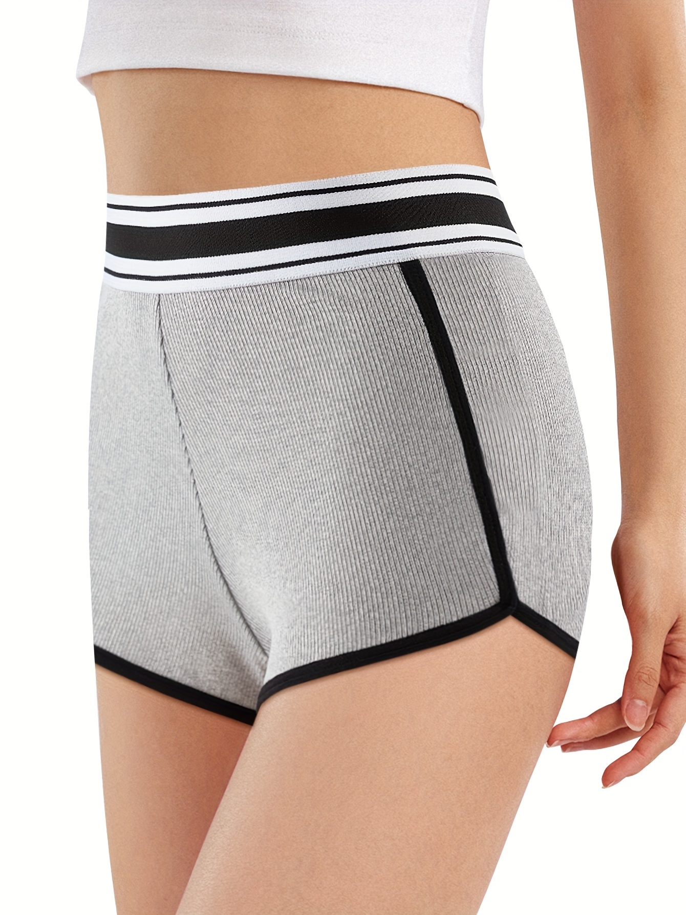 Simple Sporty Boyshort Panty Color Block Contrast Trim High - Temu