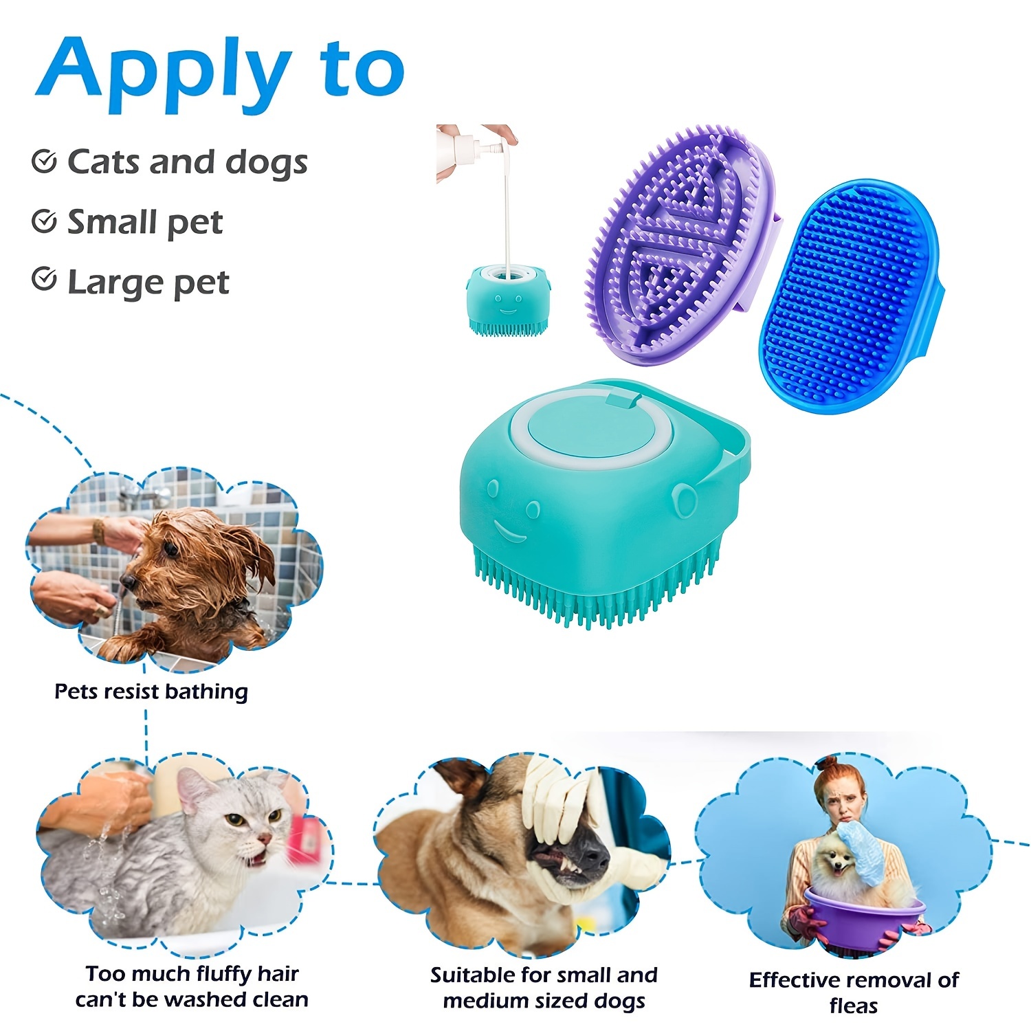 3pcs Dog Bath Brush Dog Shampoo Brush Dog Scrubber for Bath Pet Supplies Dog Bathing Brush Scrubber Dog Shower/Grooming/Washing Brush with Adjustable