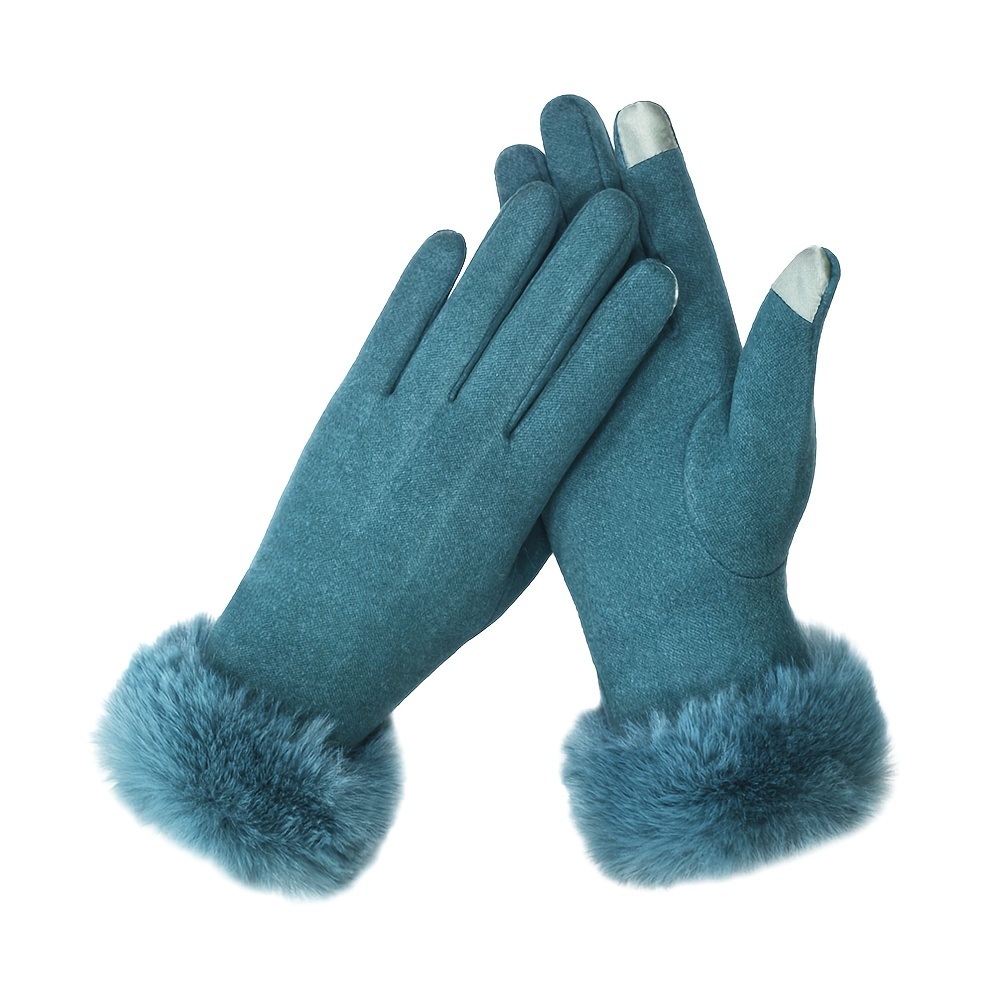 Stylish Plush Cuff Gloves Elegant Solid Color Thick Warm Touchscreen Gloves Autumn Winter Coldproof Split Finger Gloves details 8