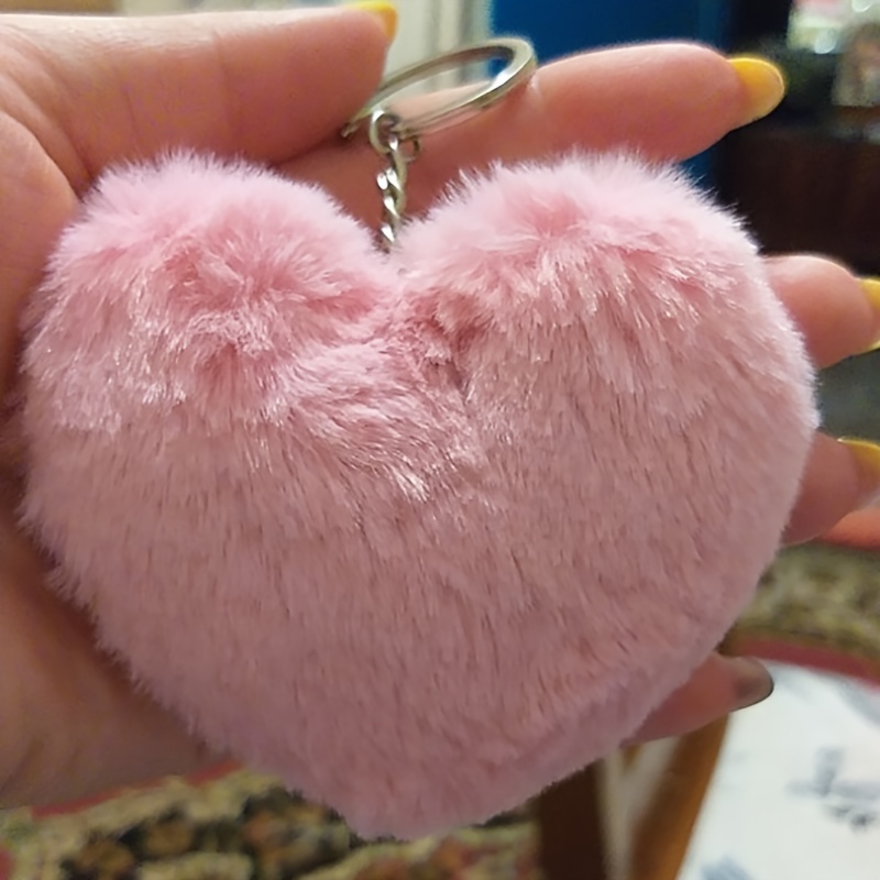 Fluffy Love Heart Pom Pom Keychain Pendant Cute Car Couple Keyring Ornament  Bag Purse Charm Accessories - Temu