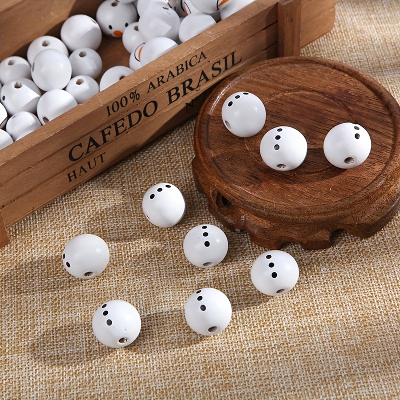 

20pcs/pack 20mm White Base Christmas Snowman Pattern Round Wood Loose Beads For Holiday Decors For Diy Crafts Jewelry Making Supplies