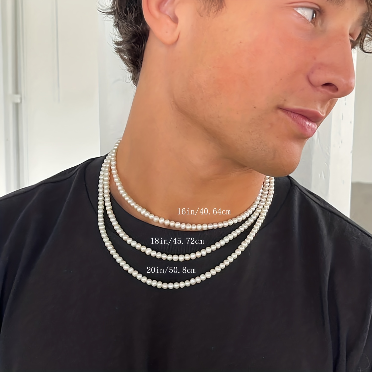 

1pc Fashion Trendy Men's Pearl Necklace 6mm Wide 16/18/20 Inches Men's Faux Pearl Necklace