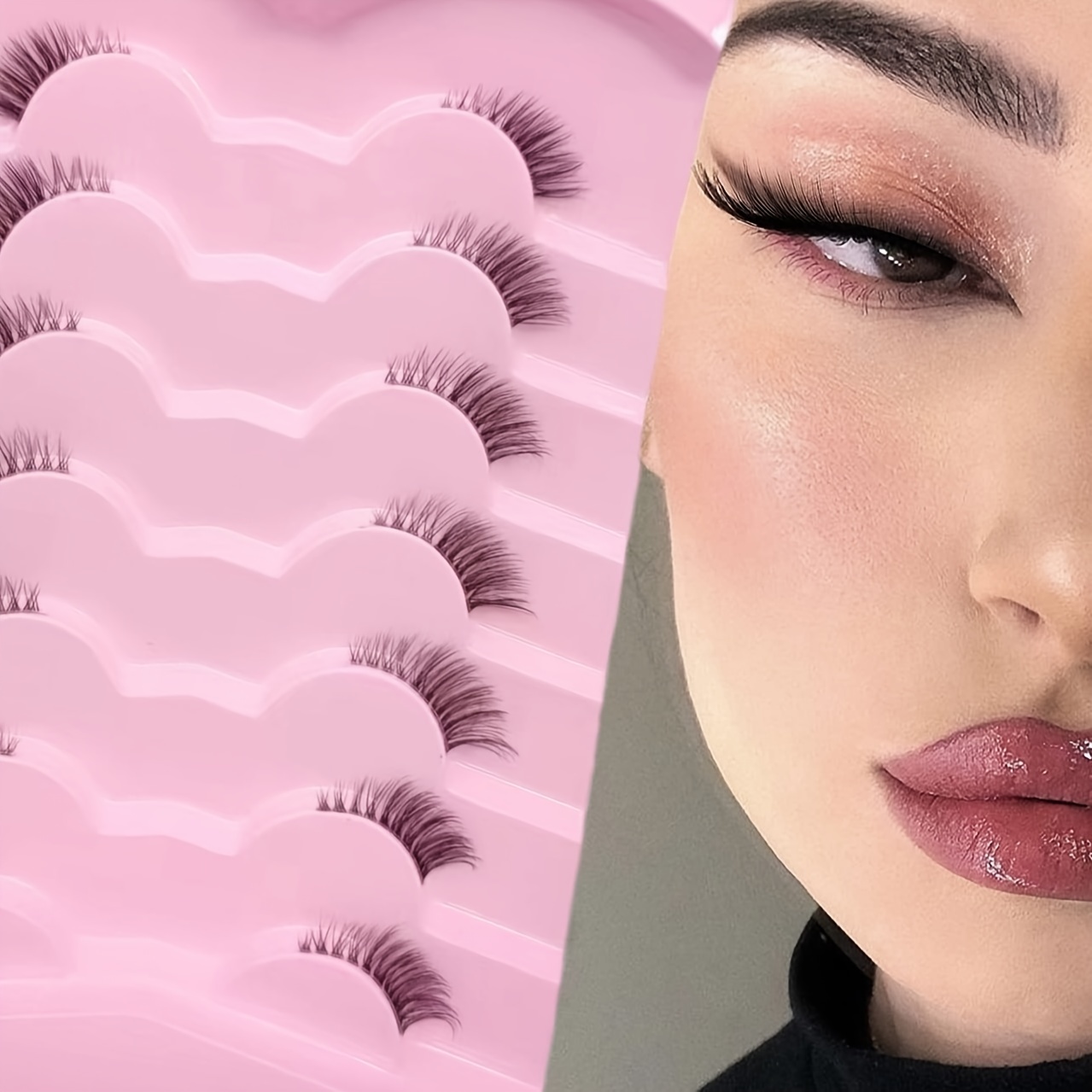 

7 Pairs False Eyelashes, Mixed Length Fox Eye Lashes, 3-5-9mm, D Curling Slender And Fluffy, Natural Looking, Synthetic Mink Fairy Like Cat Eye Look Lashes Makeup