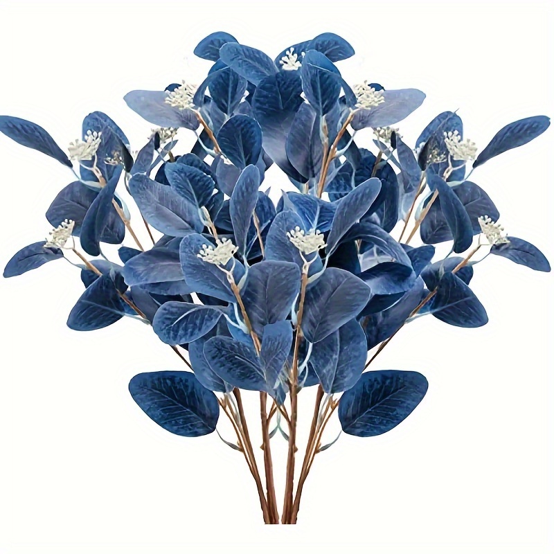 

6pcs, Blue Artificial Eucalyptus Leaf With Fruit Fake Flower Bouquet Simulation Flower Wedding Home Decoration Flower Arrangement Holiday Decor Supplies Party Decor Supplies