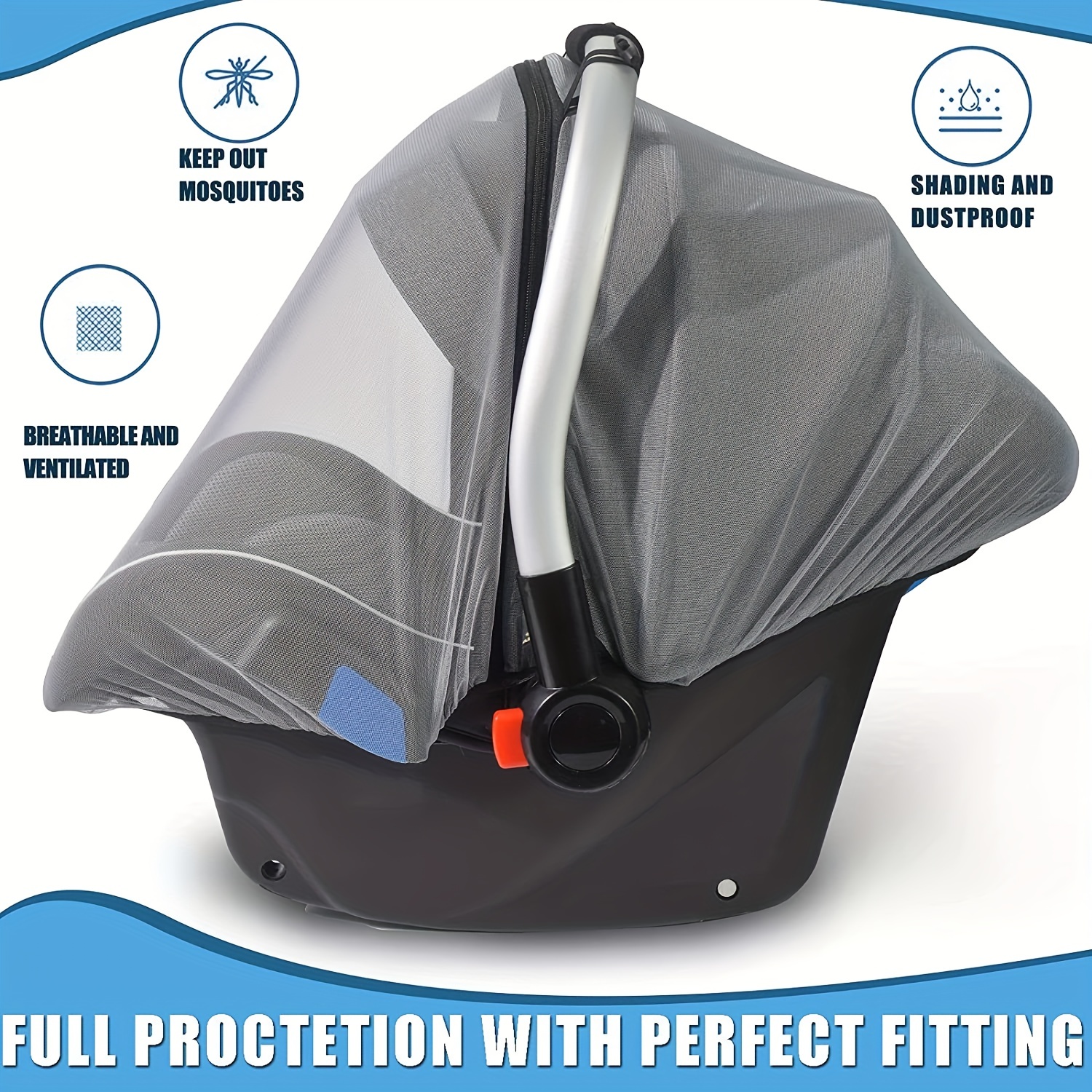 Universal Fit Machine Washable Mosquito Net for Baby Car Seats