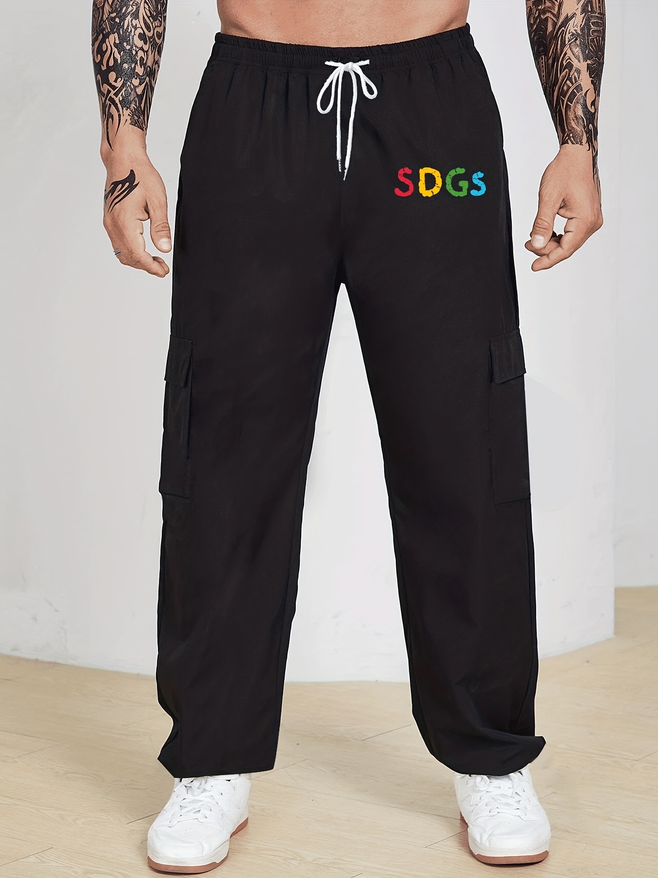 Plus Size Fleece Cargo Pocket Joggers - Black