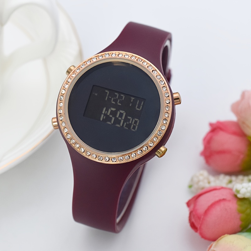 moda elegante oro diamante pantalla táctil mujeres led reloj