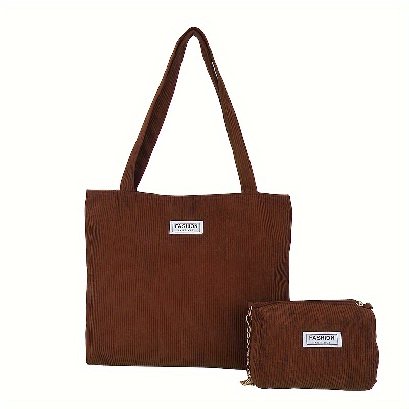 Casual Women's Corduroy Bag Set Solid Color Tote Bag Square - Temu