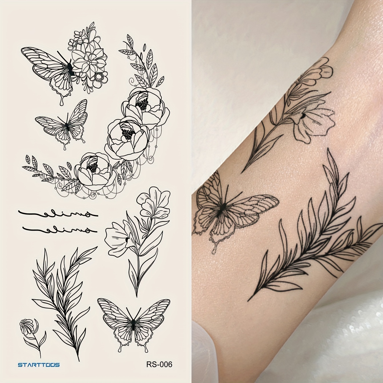 1pc Black Butterfly Design Waterproof Temporary Tattoo Sticker For Wrist  And Body