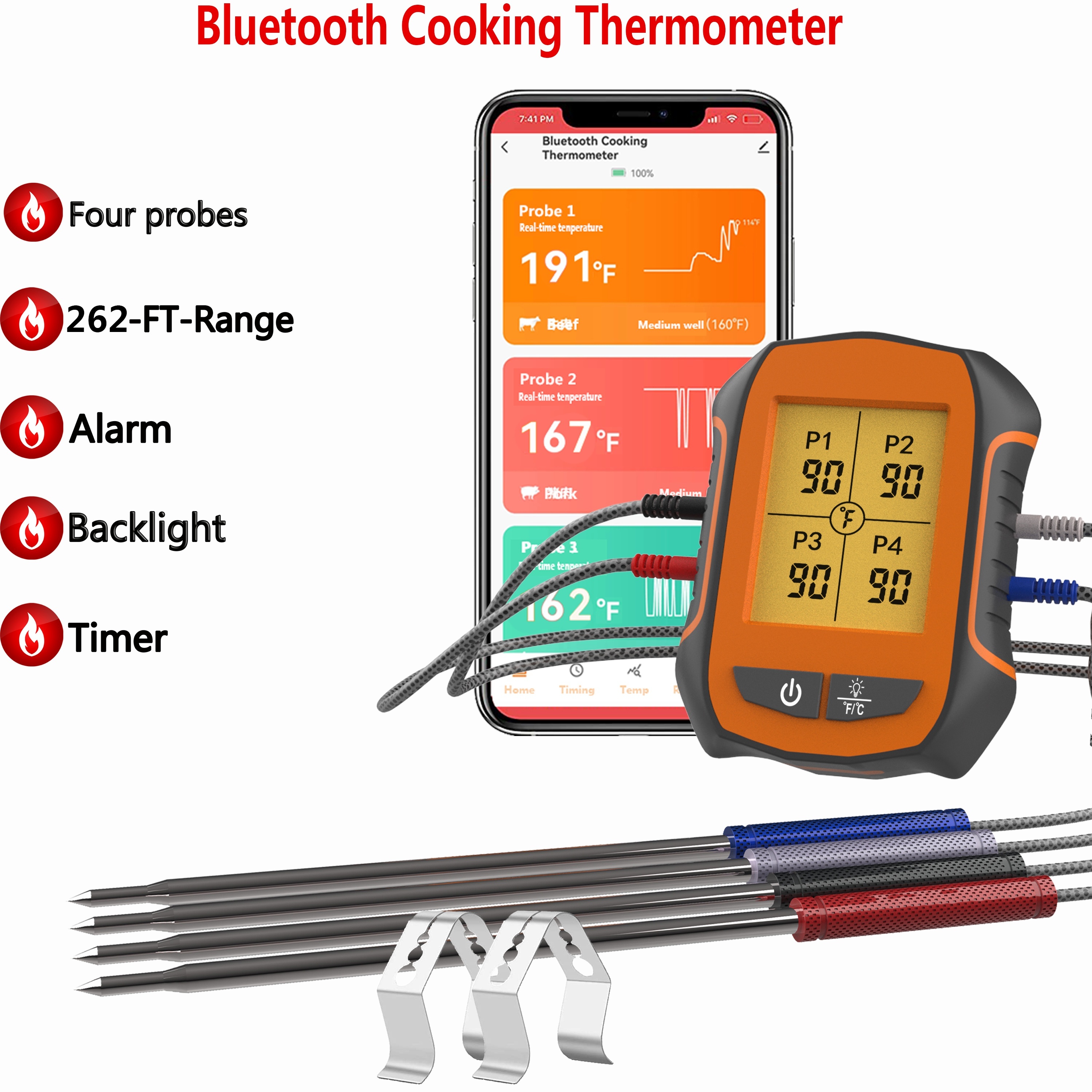 Wireless Meat Thermometer With 4 Temperature Probes, Smart Digital Cooking Bbq  Thermometer For Grilling Oven Food Smoker Thermometer, Rechargeable  Thermometer, Kitchen Stuff - Temu