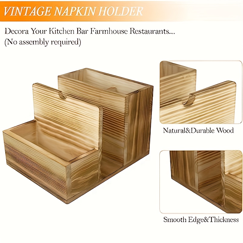 Wooden Napkin Holder Kitchen Accessories Gold Vertical Tissue Dispenser  Metal with Toothpick Case Tissue Box Restaurant
