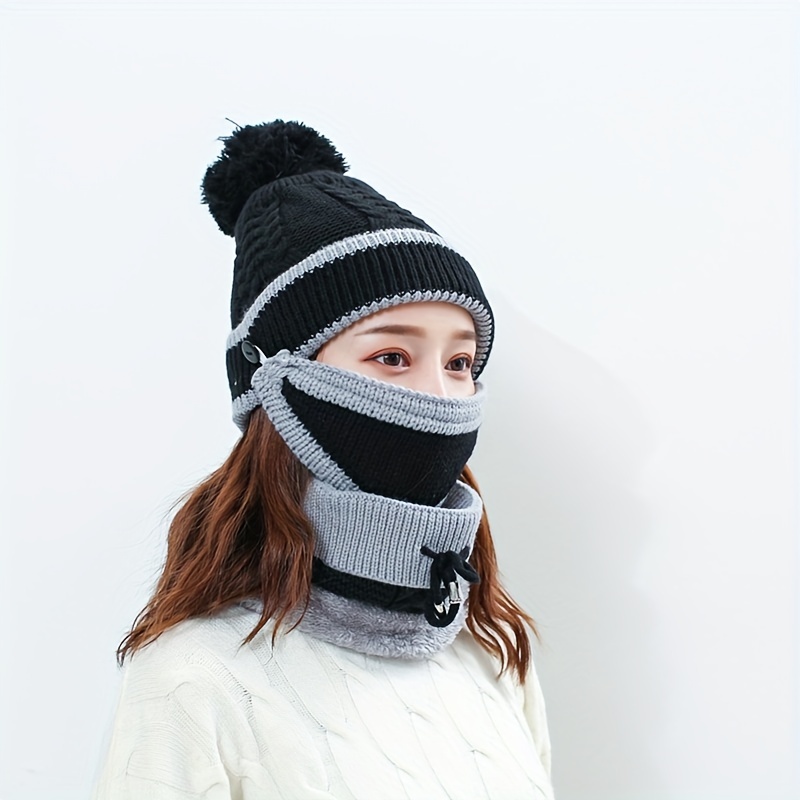 Winter Hat Warm Face Mask Scarf Mask Set - Temu Canada