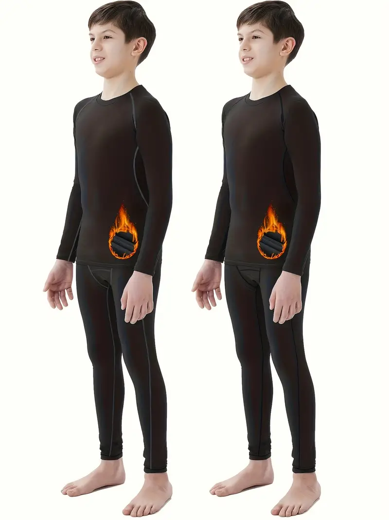 Youth Boys Thermal Underwear Set Fleece Lined Compression - Temu Canada