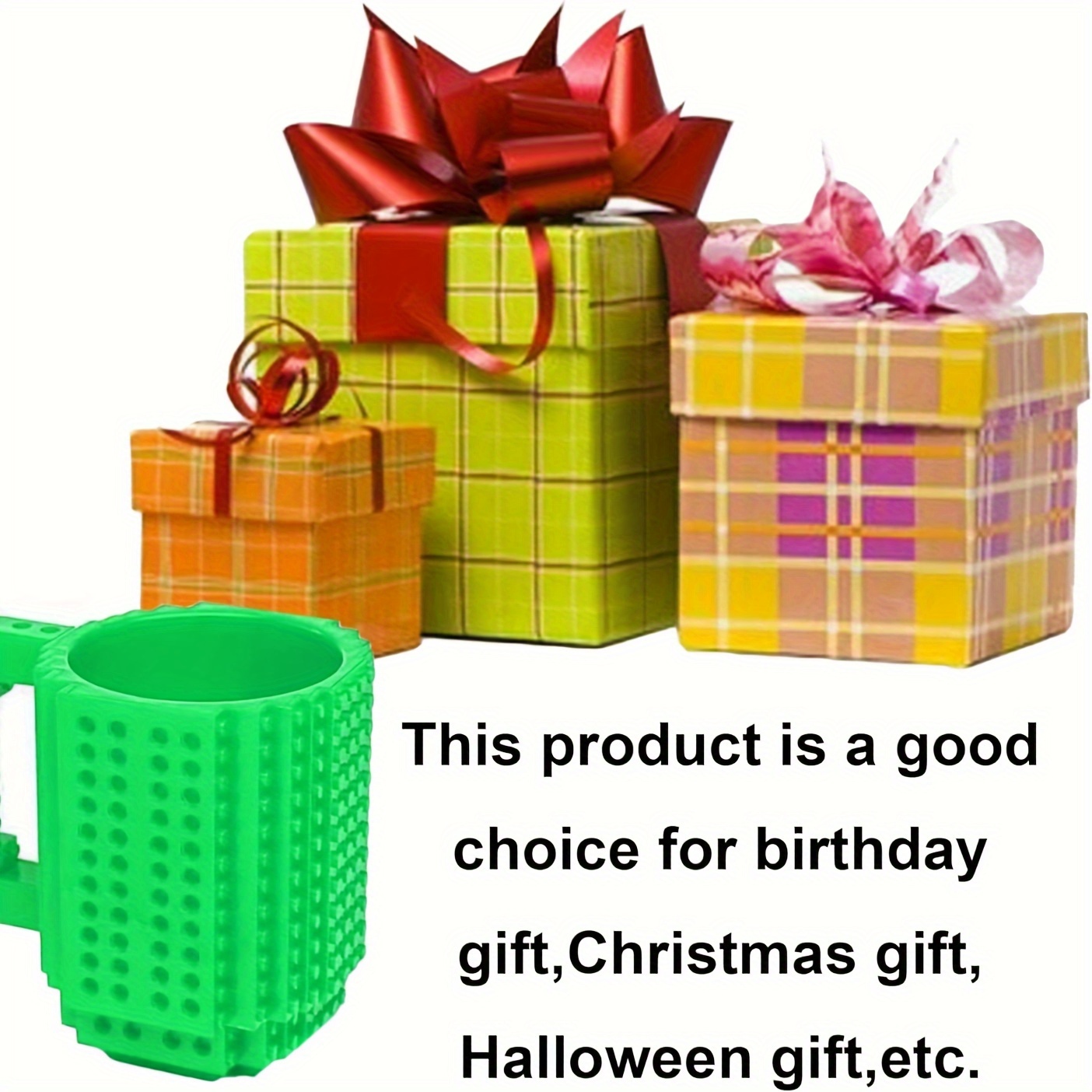 DEEXITO Build-on Brick Coffee Mugs,Creative DIY Cup with Building Blocks  Randomly,Novelty Gifts for Kids Adults Birthday Xmas,Red