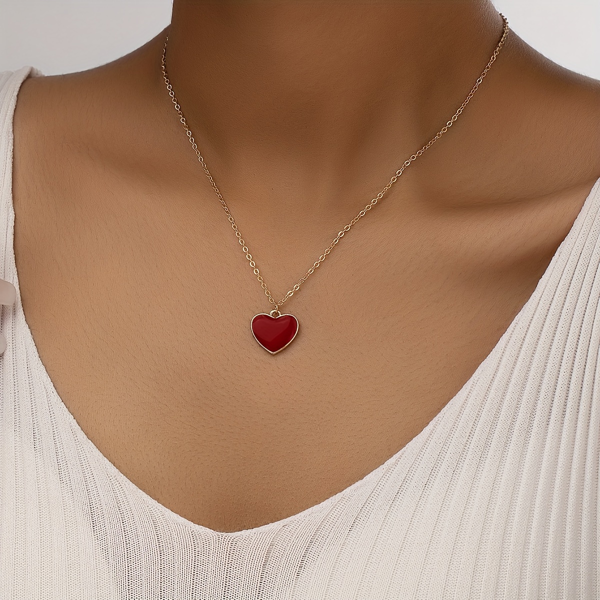 Collares de Acero Inoxidable para Mujer doble cadenas con dije de corazon  cristal roja