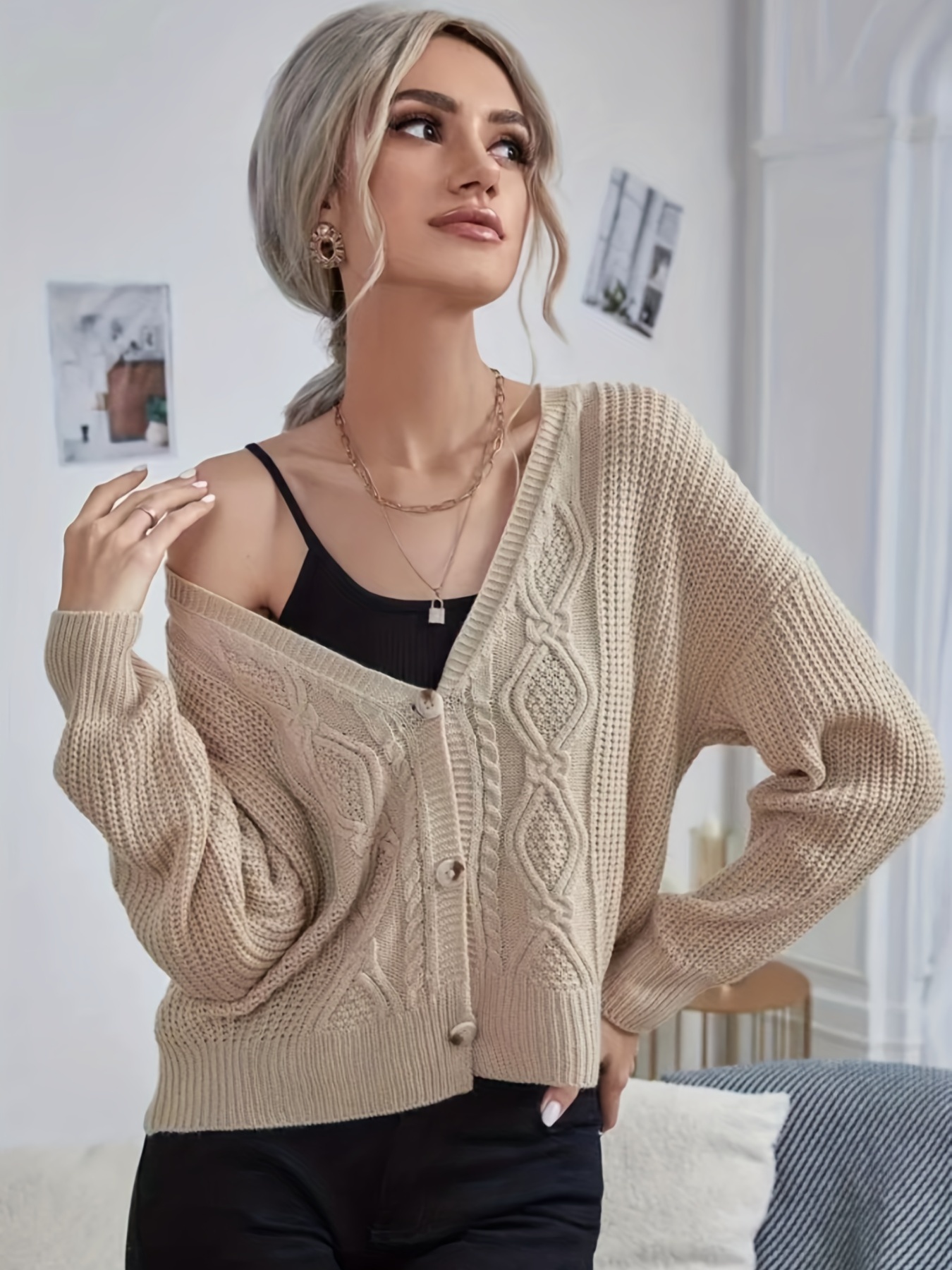 Shouder buttons ribbed sweater - Woman