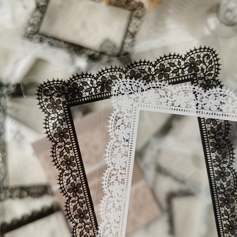 Vintage Style Black White Lace Stickers Book Diy Diary Junk Temu