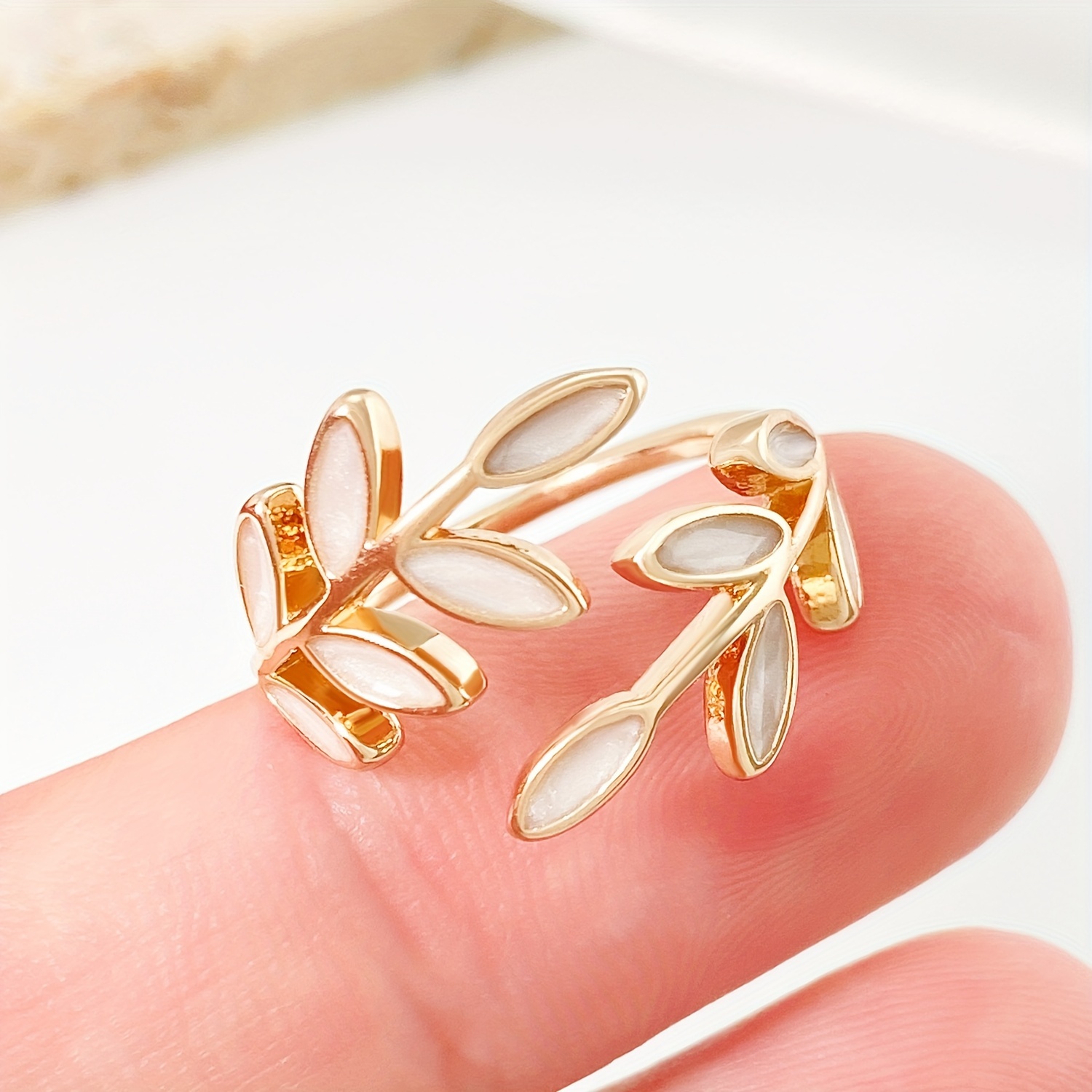 personality luxury drop glaze style leaf open ring 14k plated ring hand jewelry ornament details 0