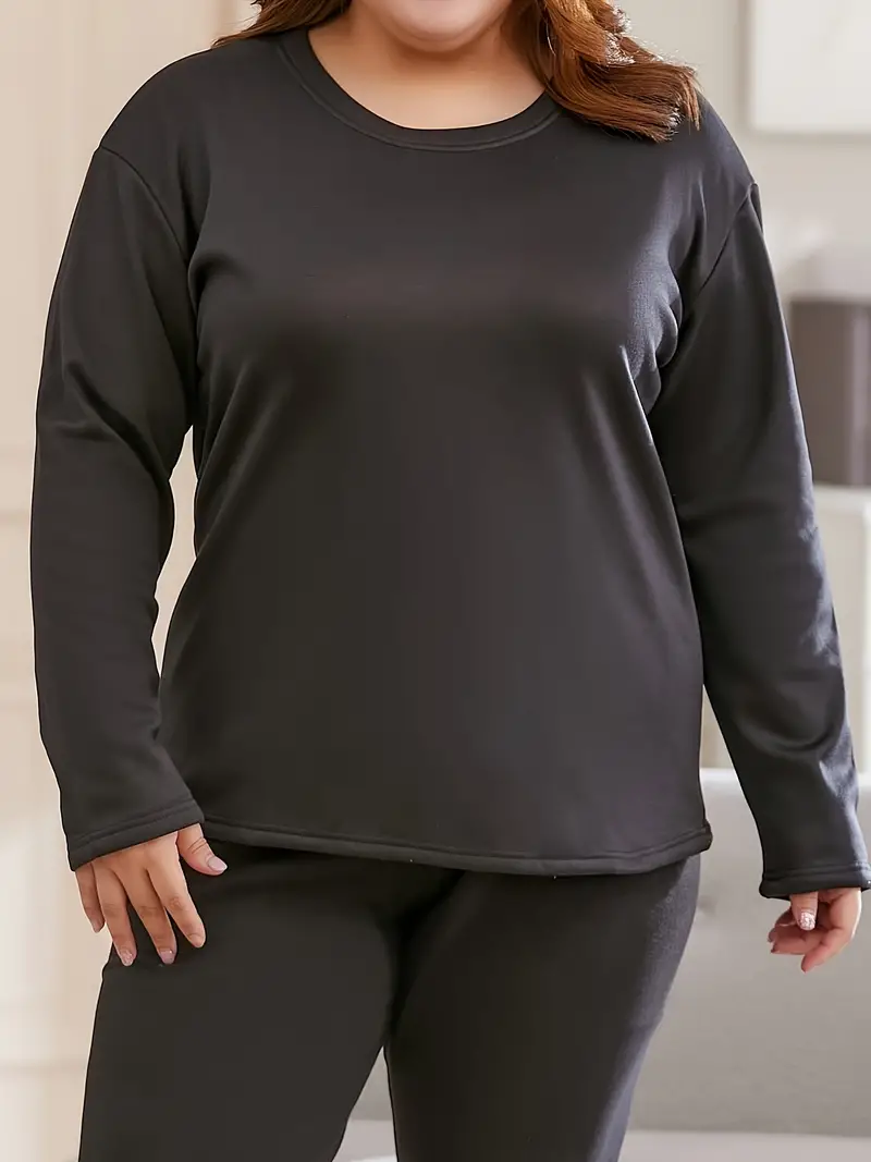 Plus Size Casual Thermal Underwear Top, Women's Plus Plain Long Sleeve  Round Neck Drop Shoulder Thickened Winter Base Layer Top - - Temu United  Kingdom