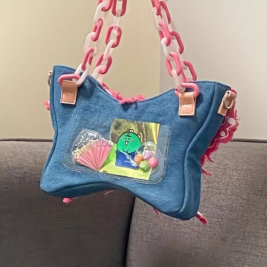 Y2k Butterfly Denim Pink Purse