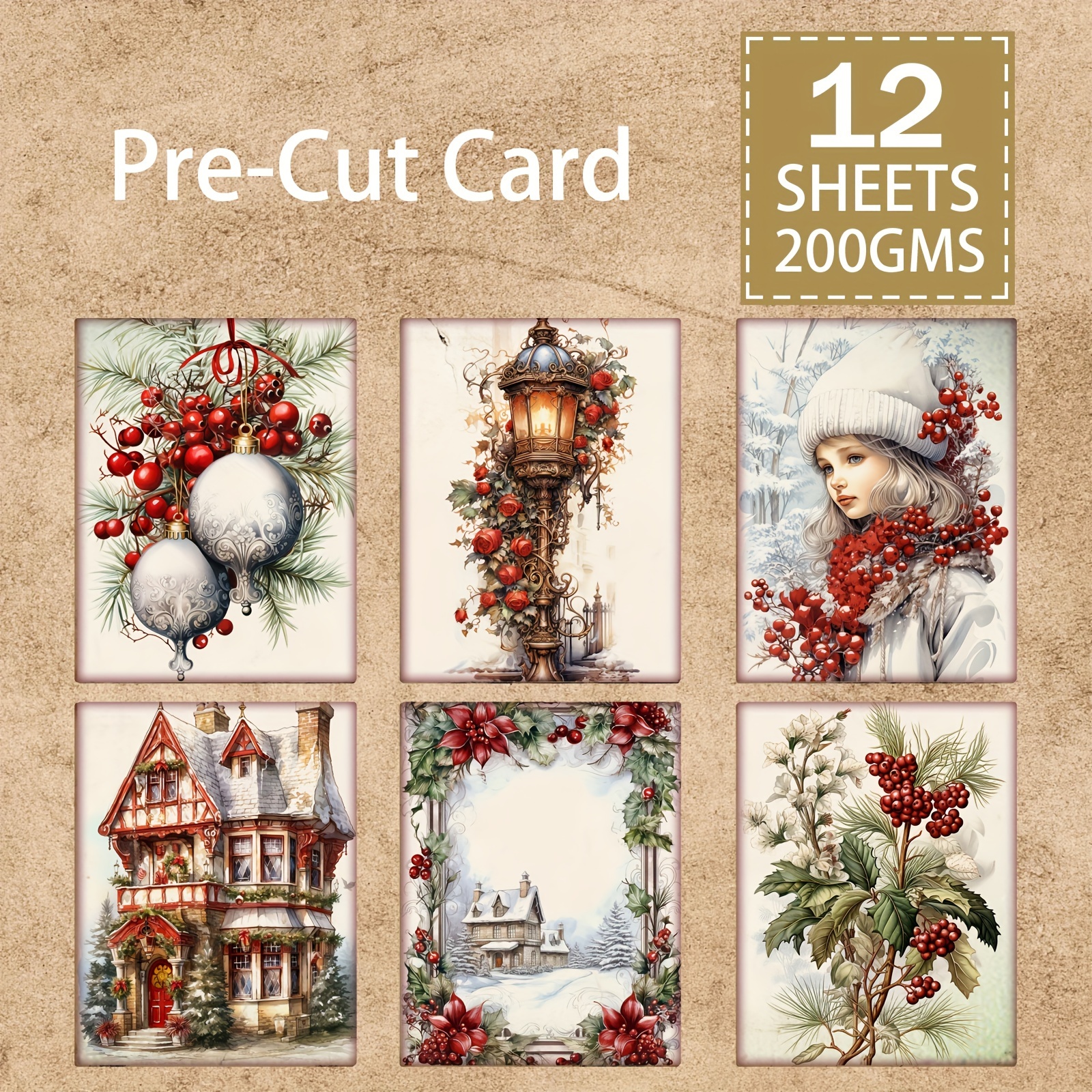 

12pcs Die Cut Hard Card Label Christmas House Lady Decoration Diy Stationery Retro Journal Junk Journal Greeting Card Planner Scrapbook Background Card Pad