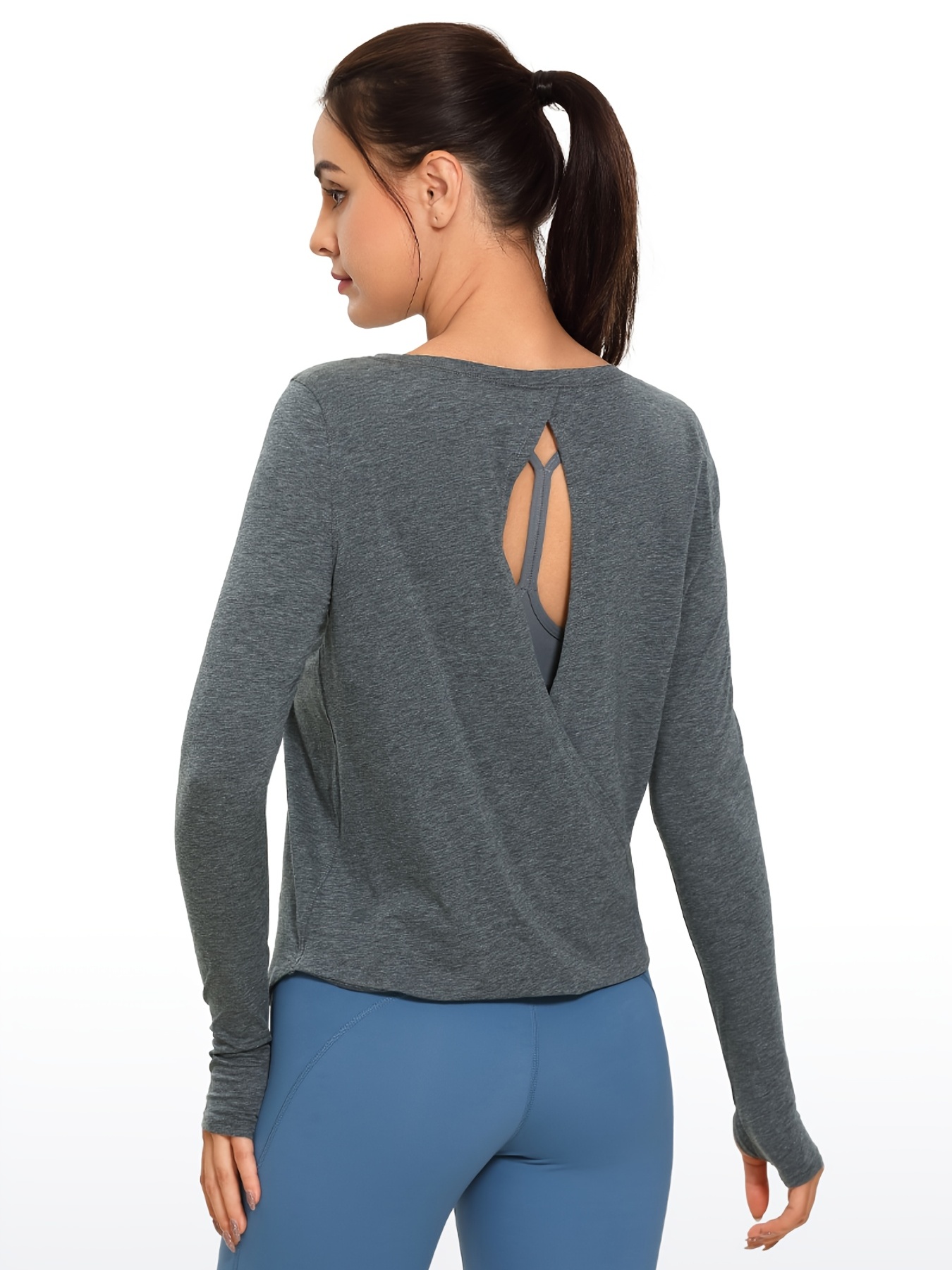 Women's Long Sleeve Backless Workout T shirt Thumb Hole - Temu