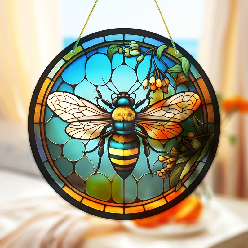 1 HAOSUM Bee Suncatcher Flower Stained Glass Window Hangings, Bee Decor  Party Birthday Bee Gifts for Women,Bee Lovers, Housewarmin