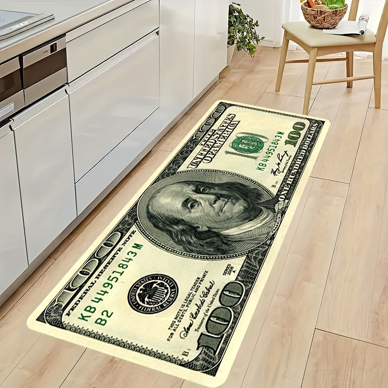 Efinny Black Gold Rugs 100 Dollar Bill Area Runner Money Rugs Nonslip Rubber Backed Laundry Room Rug Runner Floor Mat for Living Room Dining Room Washroom