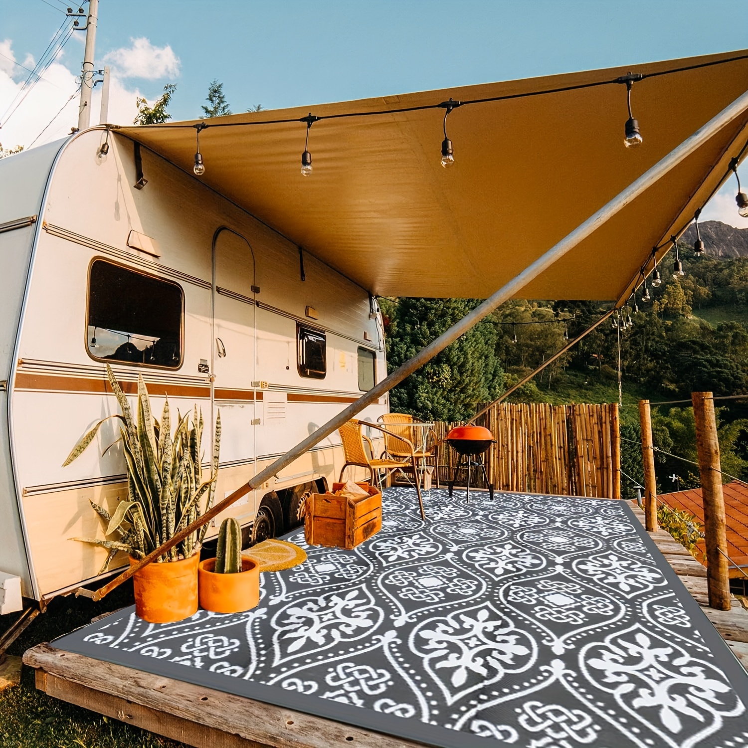 Alfombra de patio al aire libre impermeable para campamento, alfombra de  área al aire libre, impermeable, alfombra de paja de plástico al aire libre