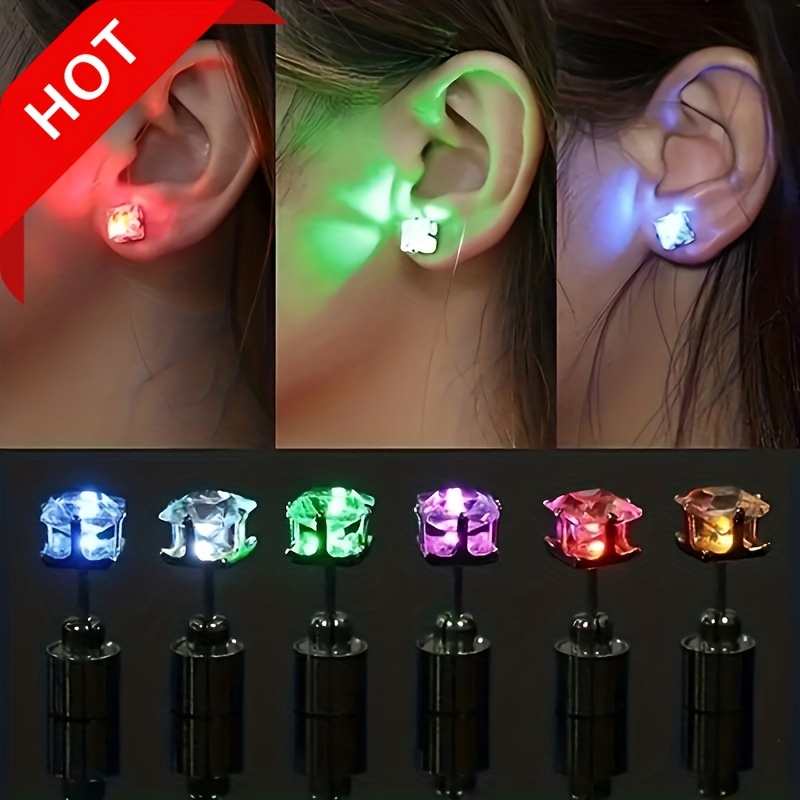 

1 Pair Of Colorful Flashing Earrings With Led Lights Unisex Nightlight Party Zircon Earrings Glow In The Dark Party Supplies