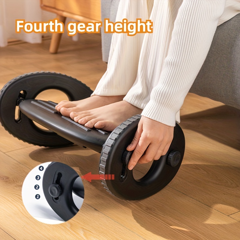 Footrest Adjustable Height Footstool with Wheels Rolling Under