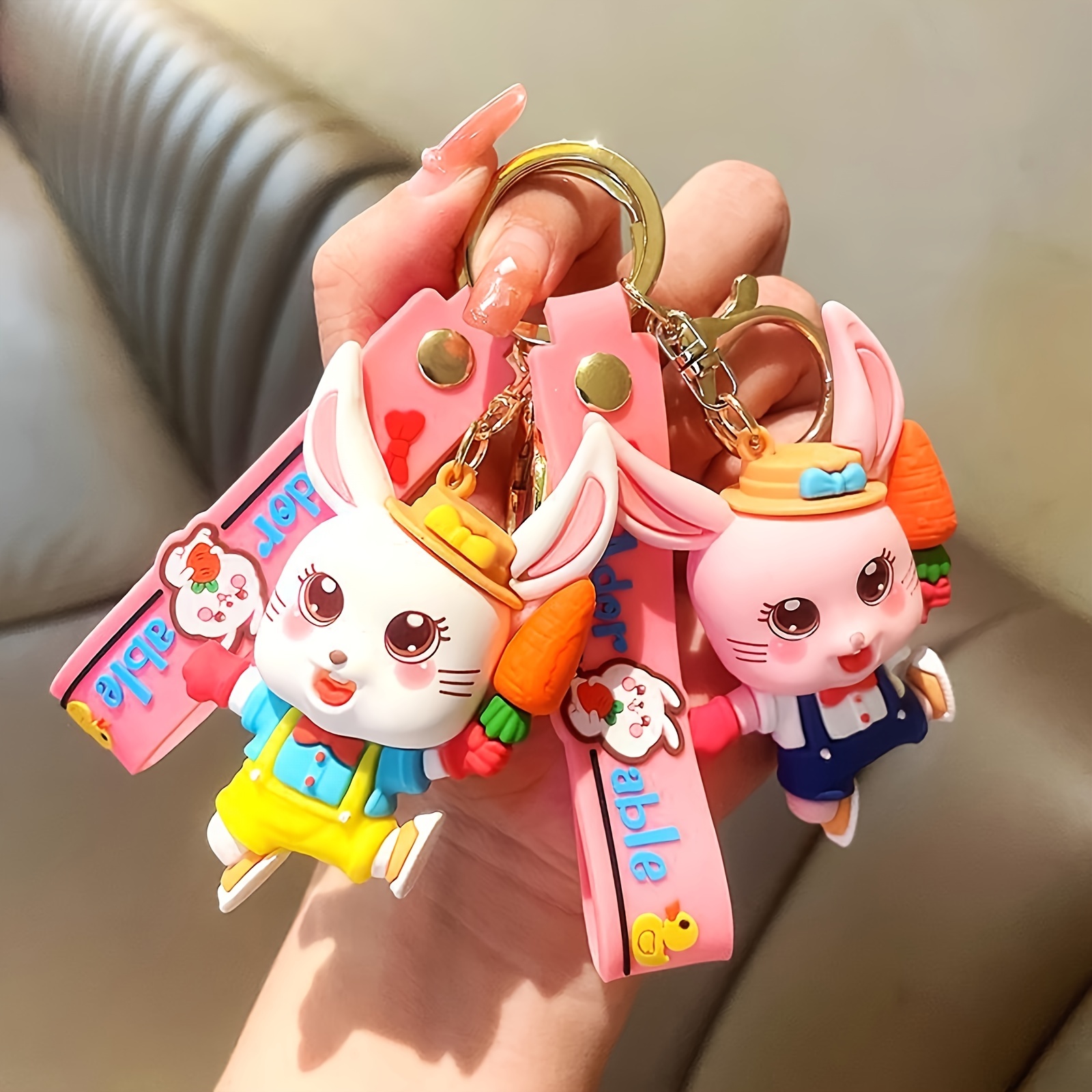 Bunny Key Chain Rabbit Holding Heart Keyrings Kawaii Key - Temu