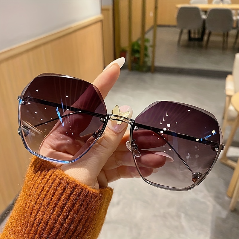 Summer Trendy Sunglasses Frameless Gradient Color Eyeglasses - Temu