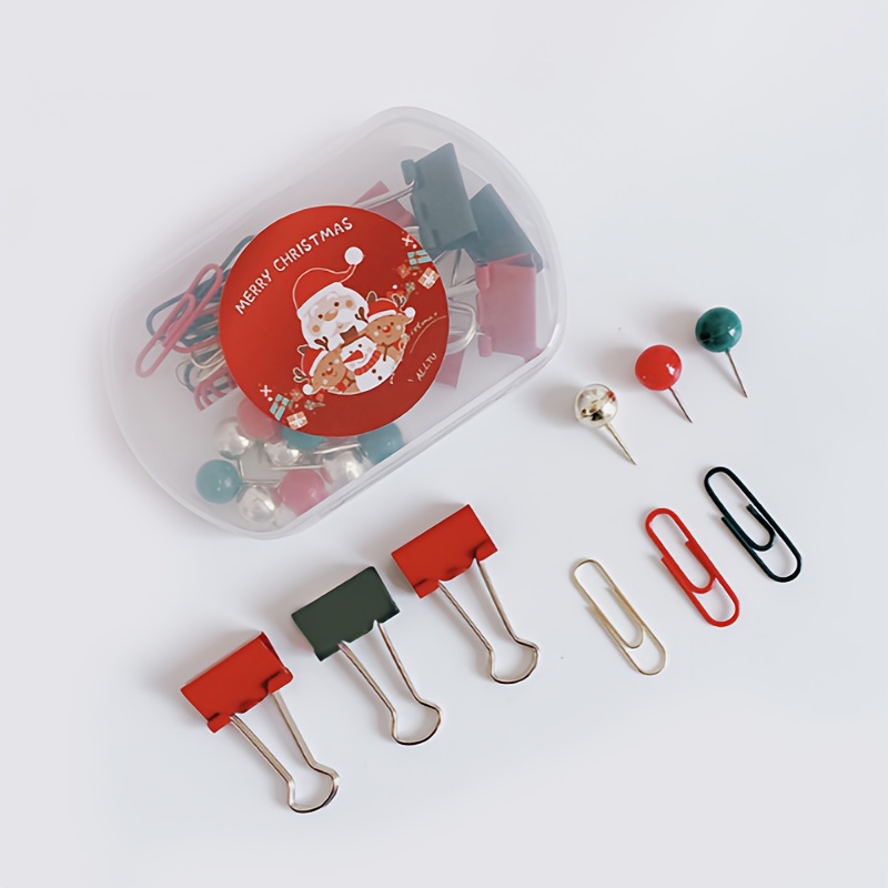 1pc Christmas Patterned Boxed Paper Clip Push Pin Binder Clip