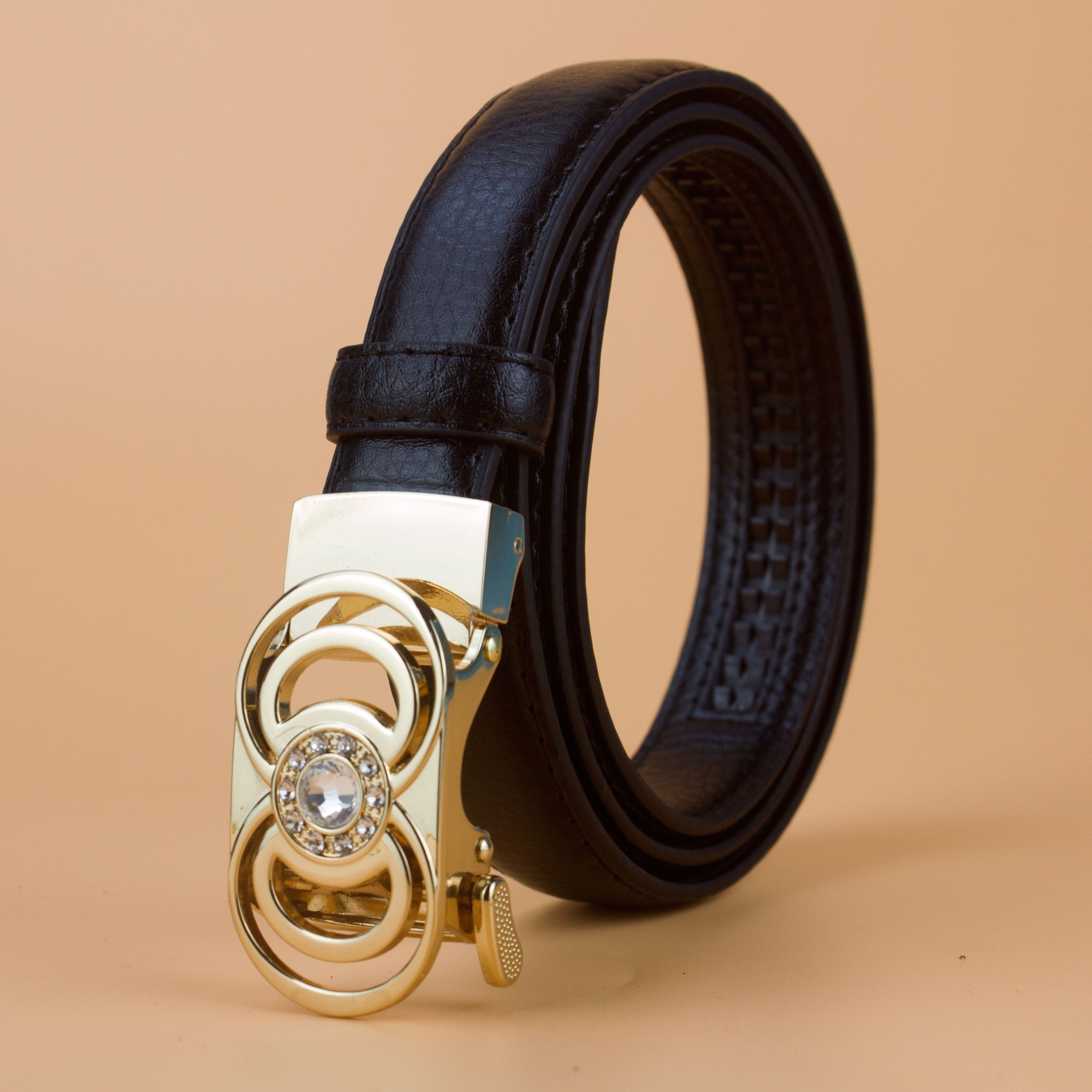Automatic Golden Buckle Belt Elegant Solid Color Belt - Temu